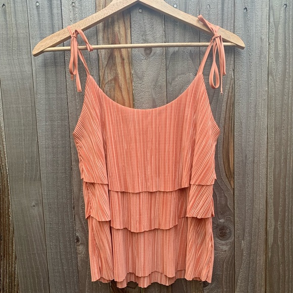 Peach shiny satin tiered tie strap tank top S - Picture 3 of 8